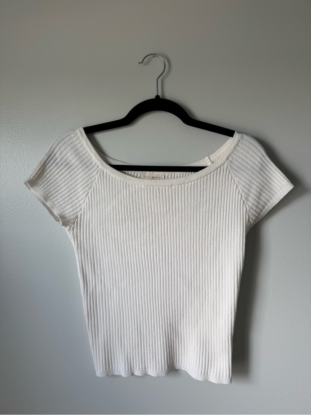 Ribbed Short Sleeve Knit Top - White